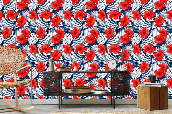 Behang Tropische Bloemen En Bladeren - Afbeelding 5