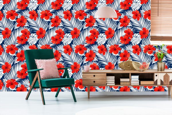 Behang Tropische Bloemen En Bladeren - Afbeelding 6