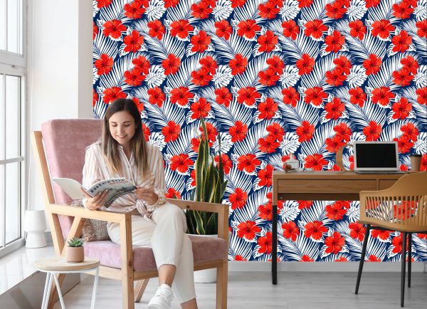 Behang Tropische Bloemen En Bladeren - Afbeelding 7