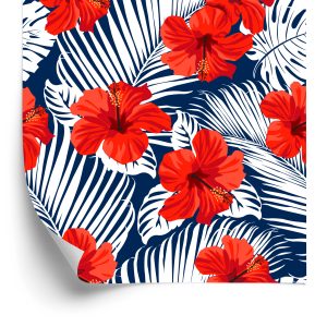 Behang Tropische Bloemen En Bladeren