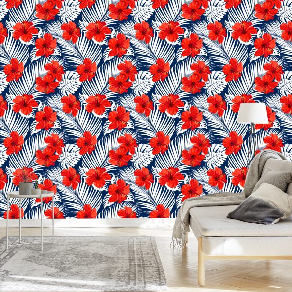 Behang Tropische Bloemen En Bladeren - Afbeelding 3