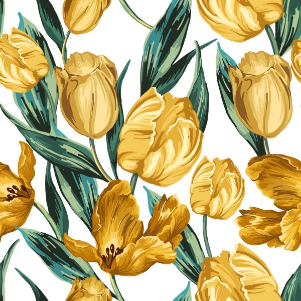 Behang Gele Tulpen Op Een Witte Achtergrond - Afbeelding 2