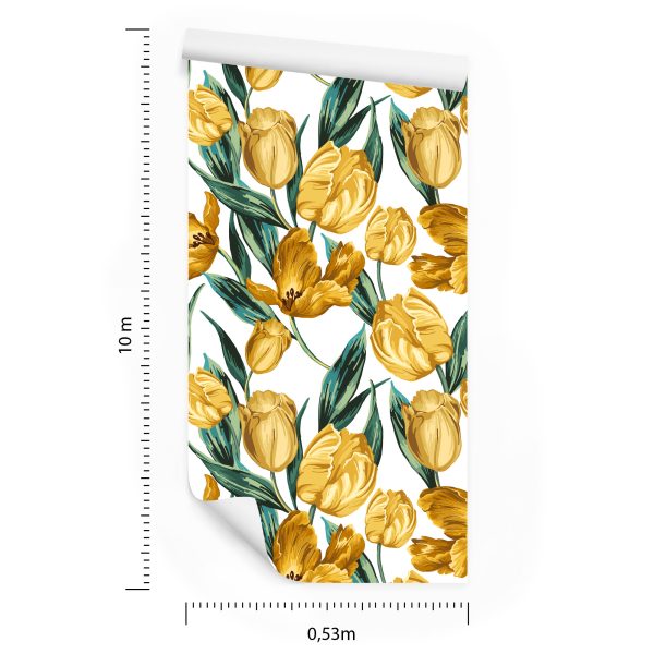 Behang Gele Tulpen Op Een Witte Achtergrond - Afbeelding 8
