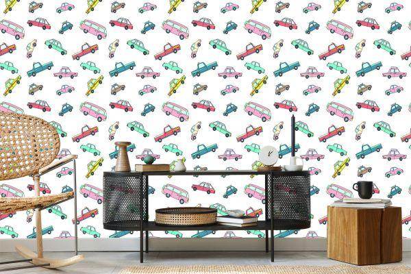 Behang Voor Kinderen - Kleurrijke Retro Auto's - Afbeelding 5