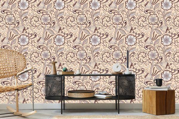 Behang Mooie Bloemen In Retrostijl - Afbeelding 5