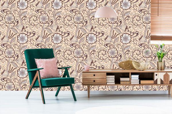 Behang Mooie Bloemen In Retrostijl - Afbeelding 6