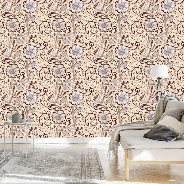 Behang Mooie Bloemen In Retrostijl - Afbeelding 3