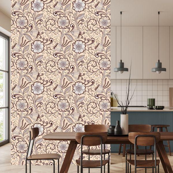 Behang Mooie Bloemen In Retrostijl - Afbeelding 4