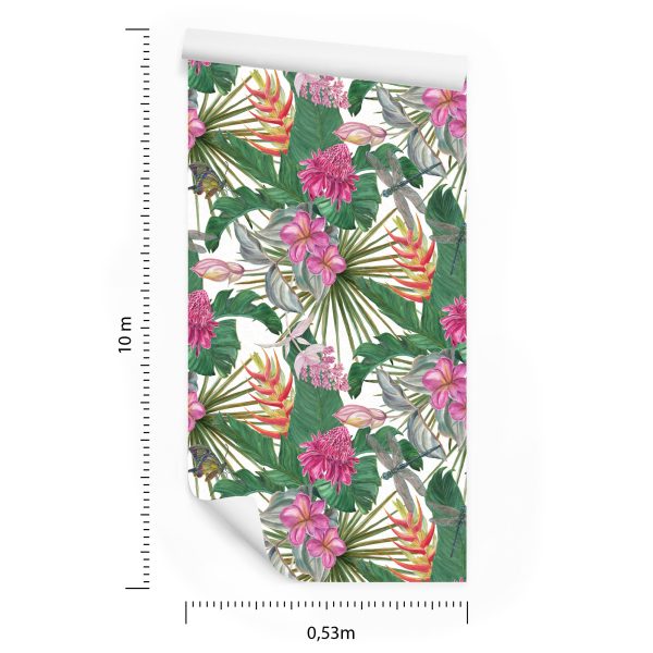 Behang Prachtige Bladeren Exotische Bloemen - Afbeelding 8