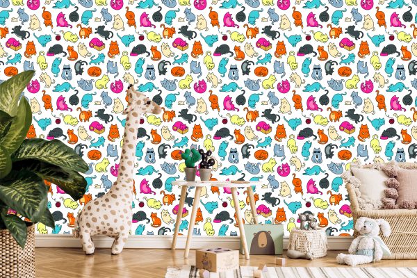 Behang Voor Kinderen - Kleurrijke Katten Zoals Uit De Tekenfilm - Afbeelding 5