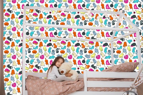 Behang Voor Kinderen - Kleurrijke Katten Zoals Uit De Tekenfilm - Afbeelding 7
