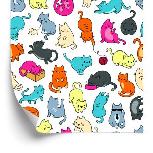 Behang Voor Kinderen - Kleurrijke Katten Zoals Uit De Tekenfilm