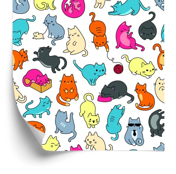 Behang Voor Kinderen - Kleurrijke Katten Zoals Uit De Tekenfilm