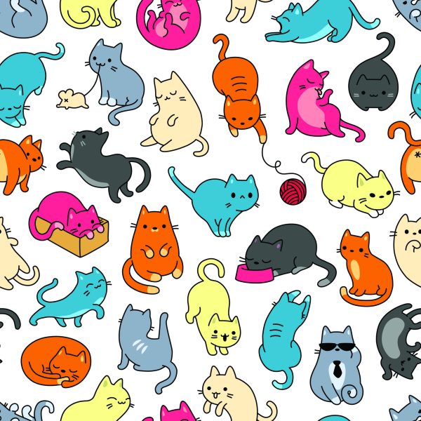 Behang Voor Kinderen - Kleurrijke Katten Zoals Uit De Tekenfilm - Afbeelding 2
