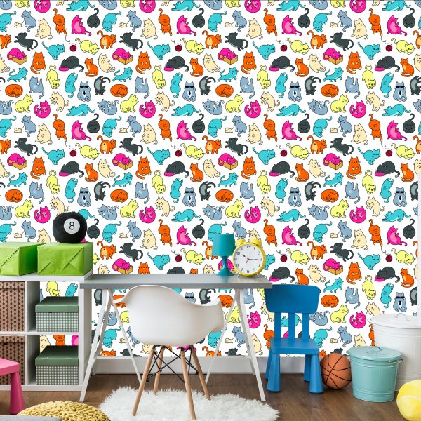 Behang Voor Kinderen - Kleurrijke Katten Zoals Uit De Tekenfilm - Afbeelding 4