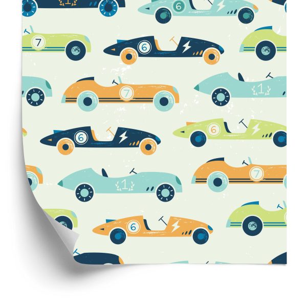 Behang Voor Kinderen - Raceauto's In Vintage Stijl