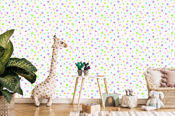 Behang Voor Kinderen - Kleurrijke Bloemen, Hartjes En Stippen - Afbeelding 5