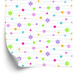 Behang Voor Kinderen - Kleurrijke Bloemen, Hartjes En Stippen