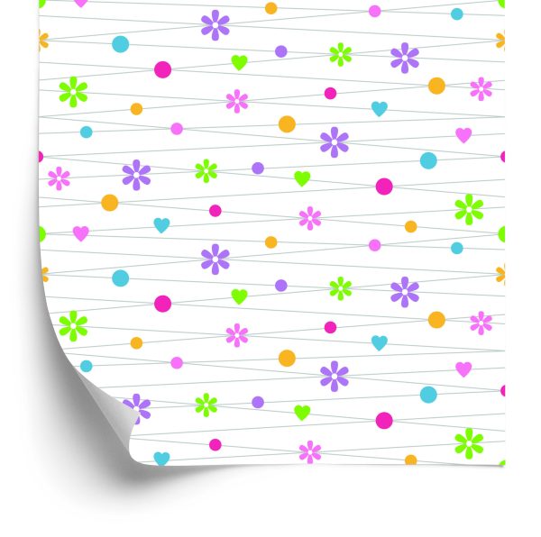 Behang Voor Kinderen - Kleurrijke Bloemen, Hartjes En Stippen