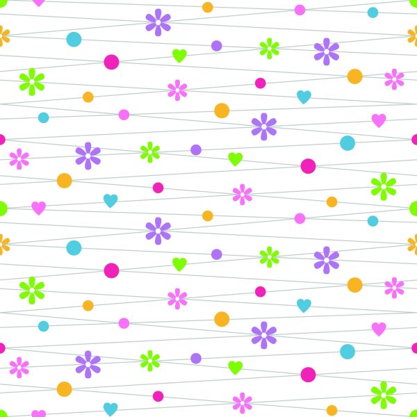 Behang Voor Kinderen - Kleurrijke Bloemen, Hartjes En Stippen - Afbeelding 2