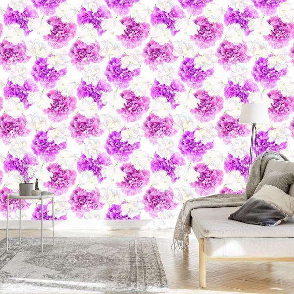 Behang Roze Pioenrozen En Witte Tulpen - Afbeelding 3