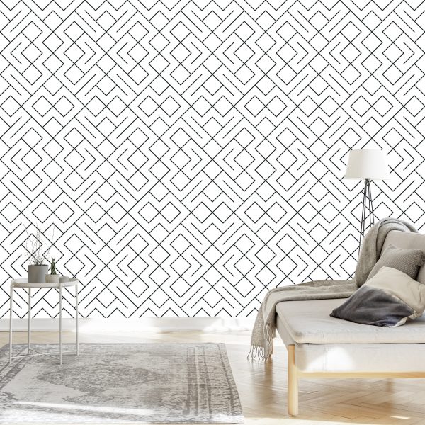 Behang Zwart-Wit Geometrisch Patroon - Afbeelding 3