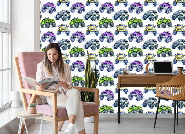 Behang Voor Kinderen - Kleurrijke Monsterauto's - Afbeelding 7