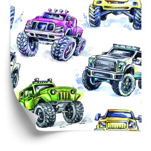 Behang Voor Kinderen - Kleurrijke Monsterauto's