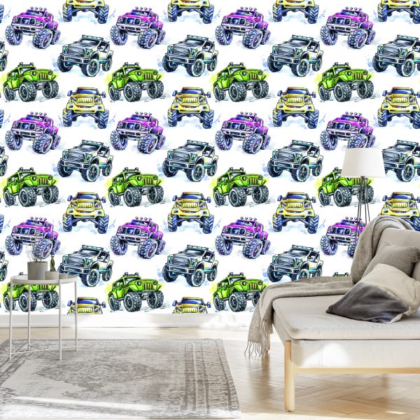 Behang Voor Kinderen - Kleurrijke Monsterauto's - Afbeelding 3