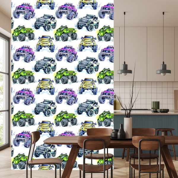 Behang Voor Kinderen - Kleurrijke Monsterauto's - Afbeelding 4