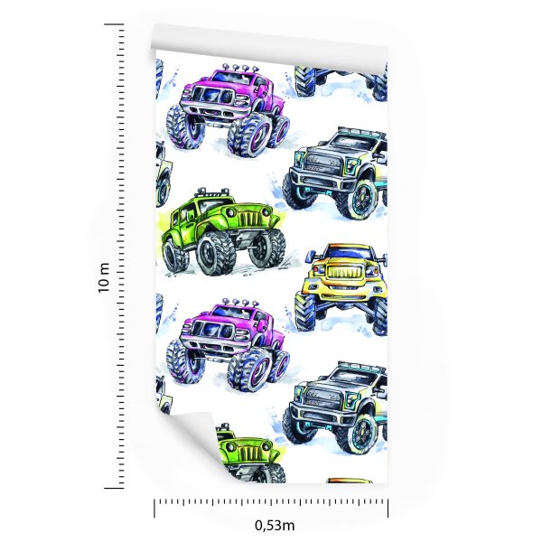 Behang Voor Kinderen - Kleurrijke Monsterauto's - Afbeelding 8