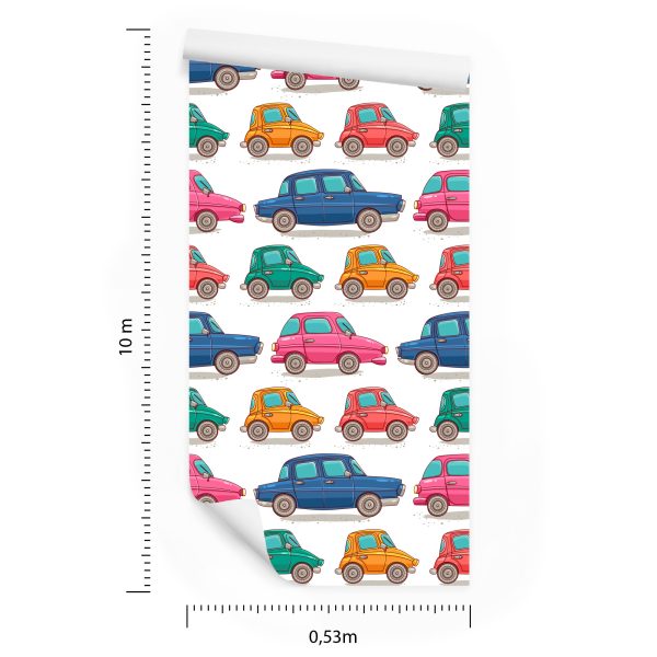 Behang Voor Kinderen - Kleurrijke Speelgoedauto's Zoals Uit Tekenfilms - Afbeelding 8