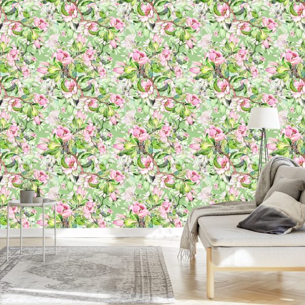 Behang Lentebloemen Geschilderd Met Waterverf - Afbeelding 3