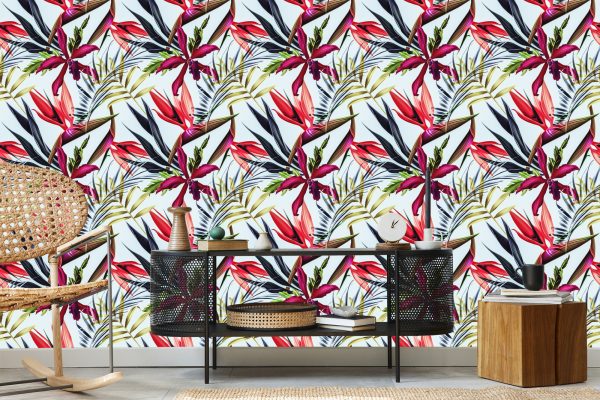 Behang Tropische Bloemen En Bladeren - Afbeelding 5