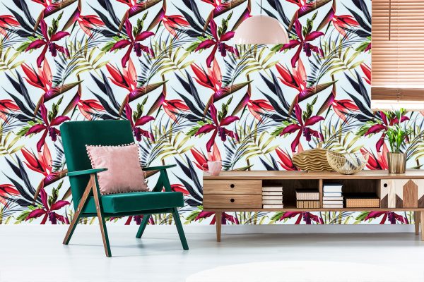 Behang Tropische Bloemen En Bladeren - Afbeelding 6