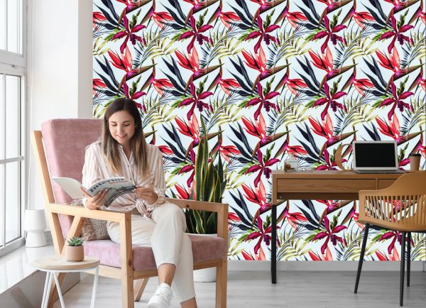 Behang Tropische Bloemen En Bladeren - Afbeelding 7