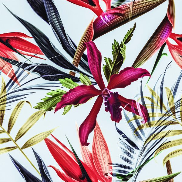 Behang Tropische Bloemen En Bladeren - Afbeelding 2