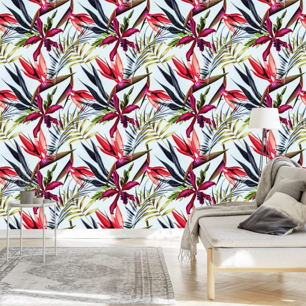 Behang Tropische Bloemen En Bladeren - Afbeelding 3