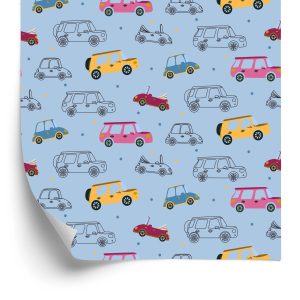 Behang Voor Kinderen, Kleurrijke Speelgoedauto's Zoals Uit Tekenfilms