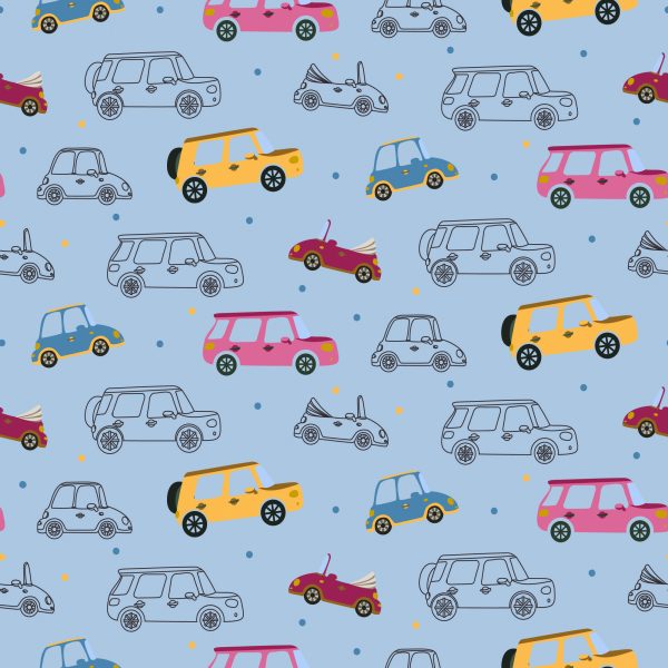 Behang Voor Kinderen, Kleurrijke Speelgoedauto's Zoals Uit Tekenfilms - Afbeelding 2