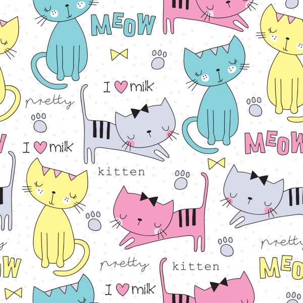 Behang Voor Kinderen - Kleurrijke Schattige Katten - Afbeelding 2