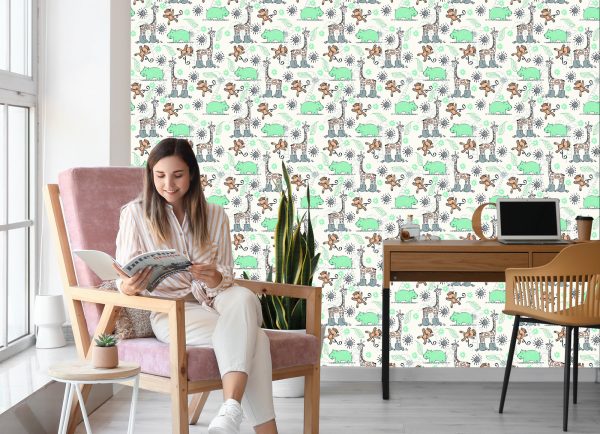 Behang Voor Kinderen - Apen, Giraffen En Nijlpaarden - Afbeelding 7