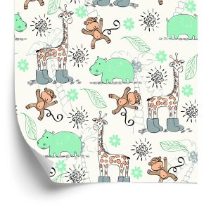 Behang Voor Kinderen - Apen, Giraffen En Nijlpaarden