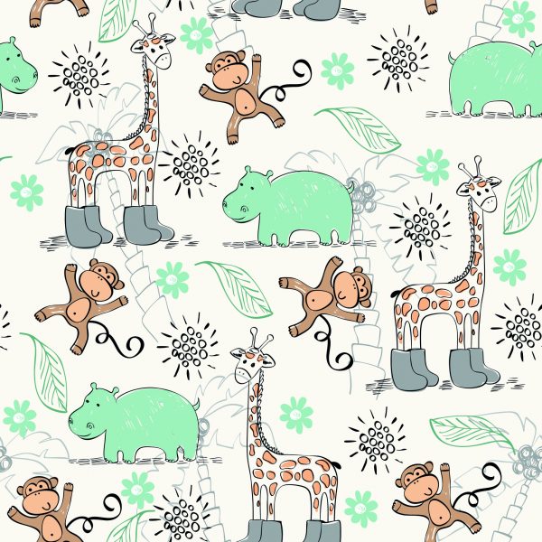 Behang Voor Kinderen - Apen, Giraffen En Nijlpaarden - Afbeelding 2