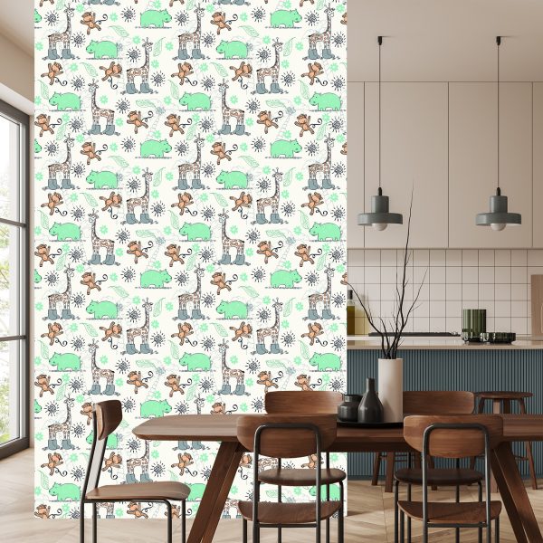 Behang Voor Kinderen - Apen, Giraffen En Nijlpaarden - Afbeelding 4