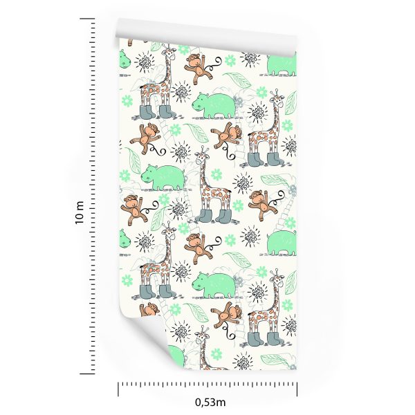 Behang Voor Kinderen - Apen, Giraffen En Nijlpaarden - Afbeelding 8