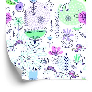 Behang Voor Kinderen - Eenhoorns En Planten