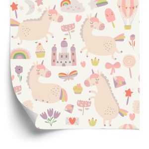 Behang Voor Kinderen - Eenhoorns, Snoep En Planten