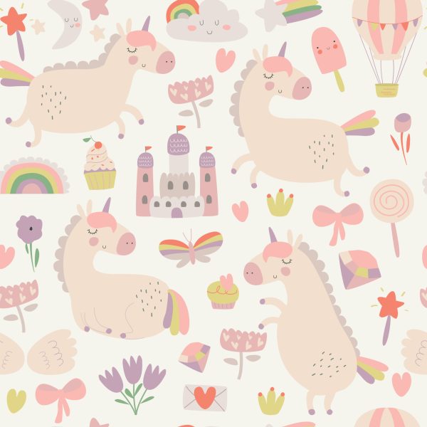Behang Voor Kinderen - Eenhoorns, Snoep En Planten - Afbeelding 2
