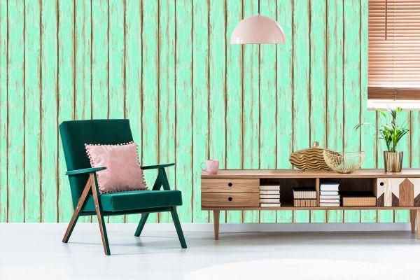 Behang Kleurrijke Houten Planken Met Chips - Afbeelding 6